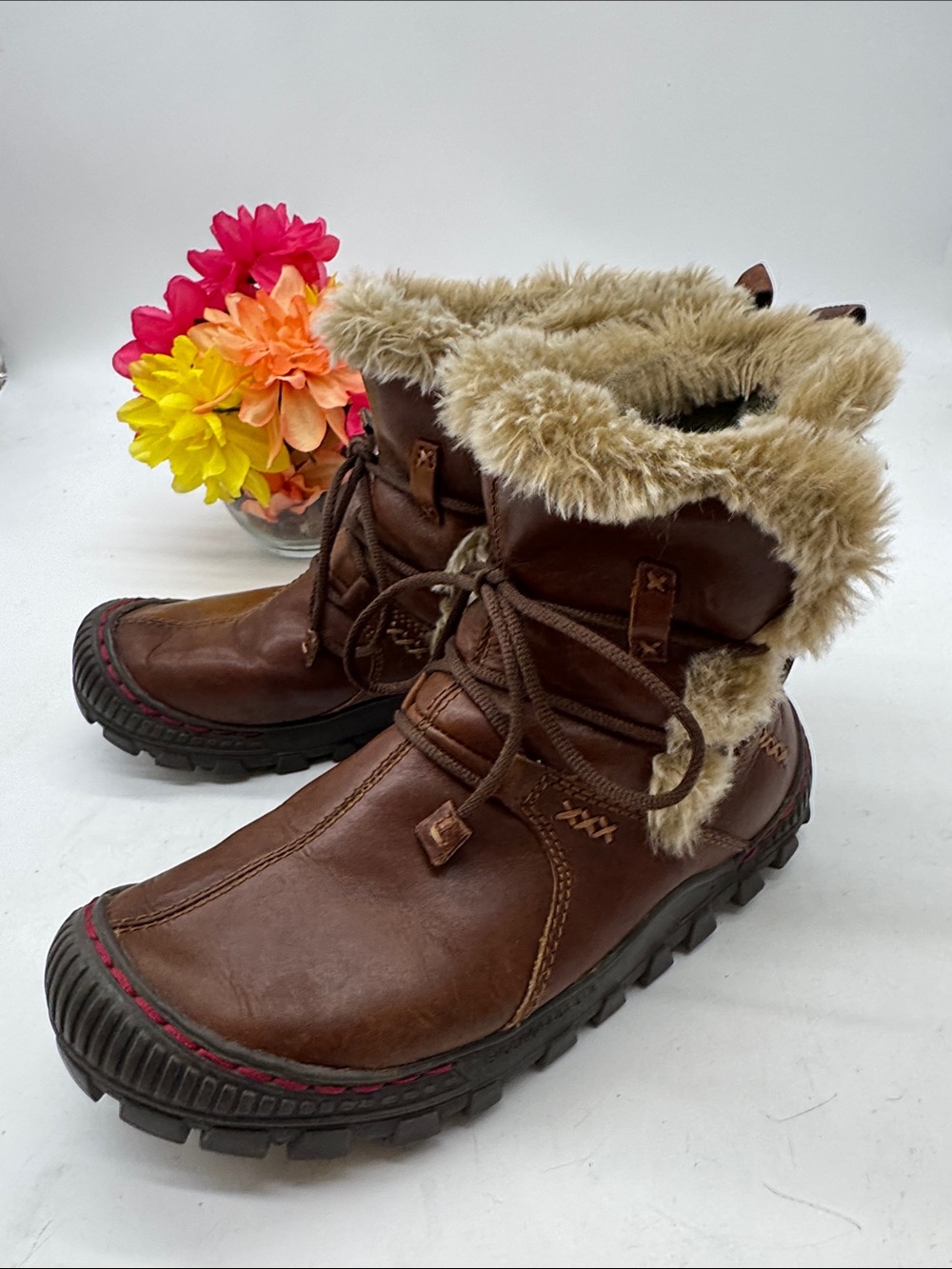 Earth Women's Brown Faux-Fur Trim Lace-Up Winter Boots Size 8 WRB10330A